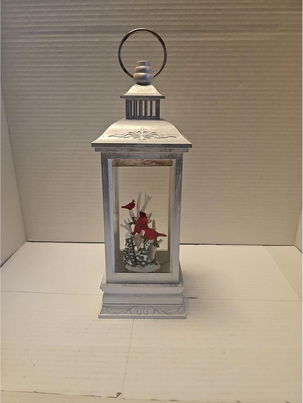 Alpine Corporation 11" Tall Cardinal Snowglobe Lantern, Christmas Decor with LED